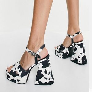 LAMODA FLARED HEEL PLATFORM SANDAL in COWPRINT NIB SIZE 9